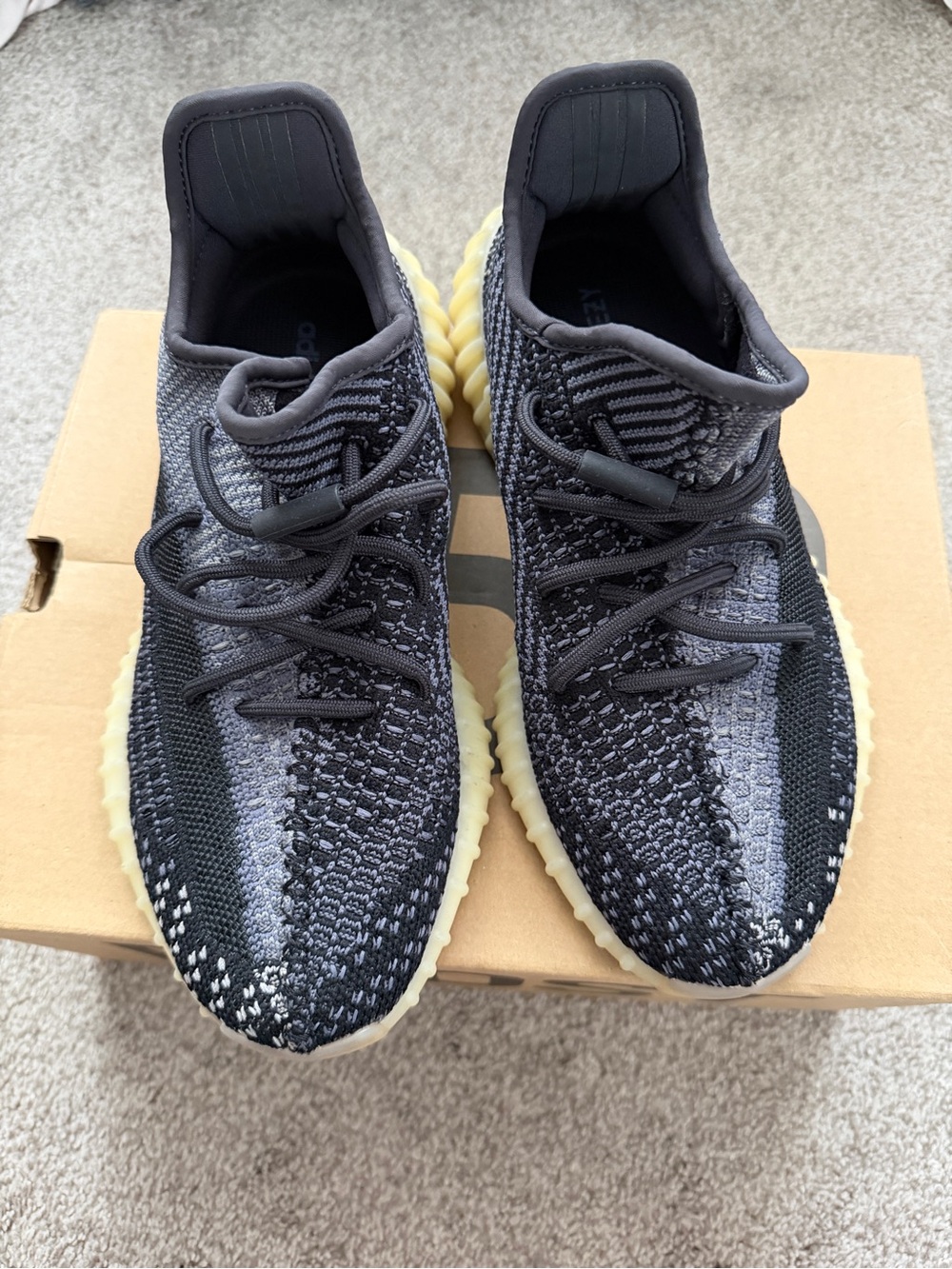 Yeezy Boost Women’s Black and Gray Knit Sneakers with Cream Sole